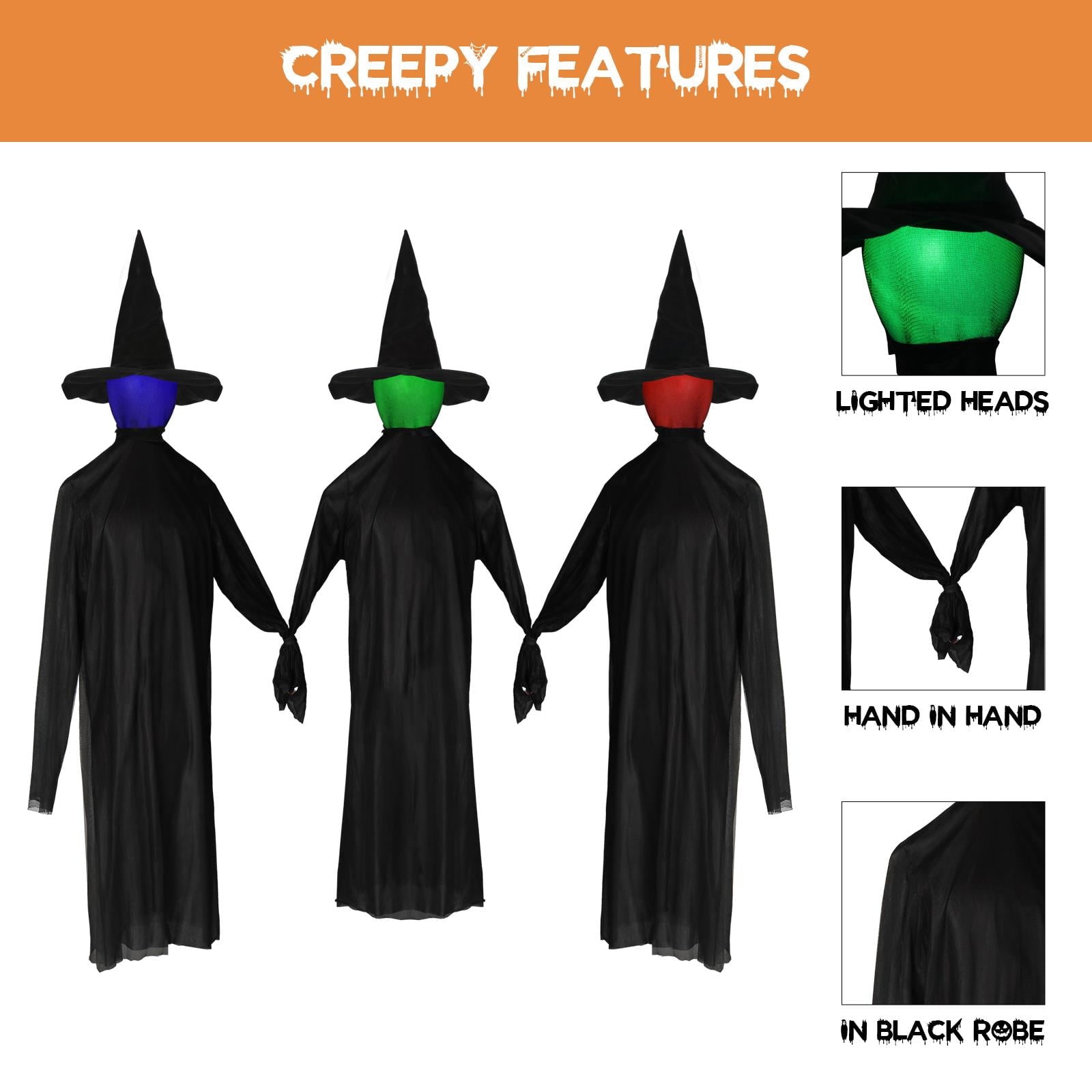 Zimtwon 5.2ft Halloween Decorations Halloween Witches Halloween Props Sorcerers Animated Wicked Sound LED Lighted Glowing Head