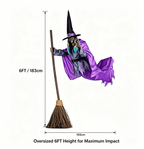 Witch Decorations Halloween 6 FT Scary Flying Witch Decorations Animatronics Halloween Props with Scary Sounds and Lights Decorations for Outside Indoor Garden Yard