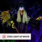 Life-Size Animated Talking Witch w/ Broomstick, 6 ft Halloween Decoration, HHWITCH-5FLSA