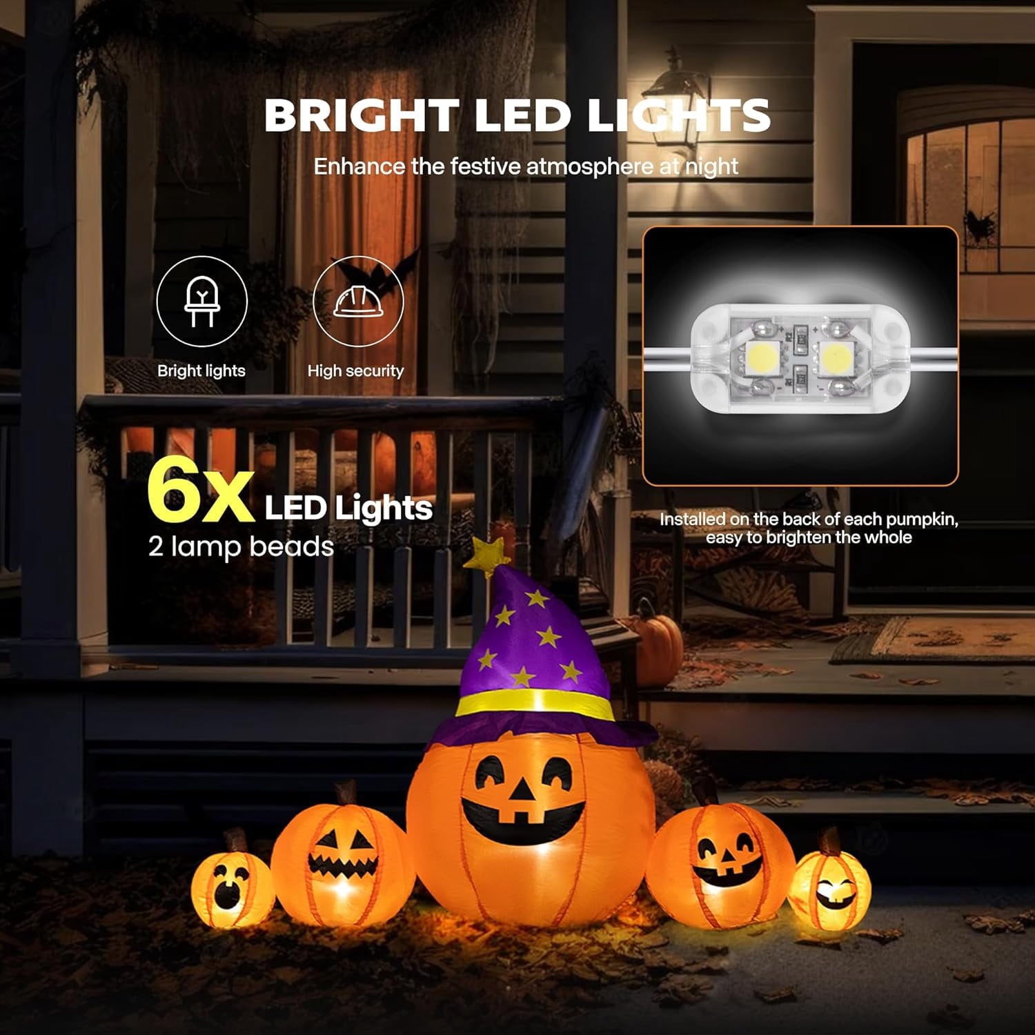SPECSTAR 6ft Long Halloween Inflatable LED Lighted Pumpkin Family Blow up Outdoor Lawn Yard Decoration