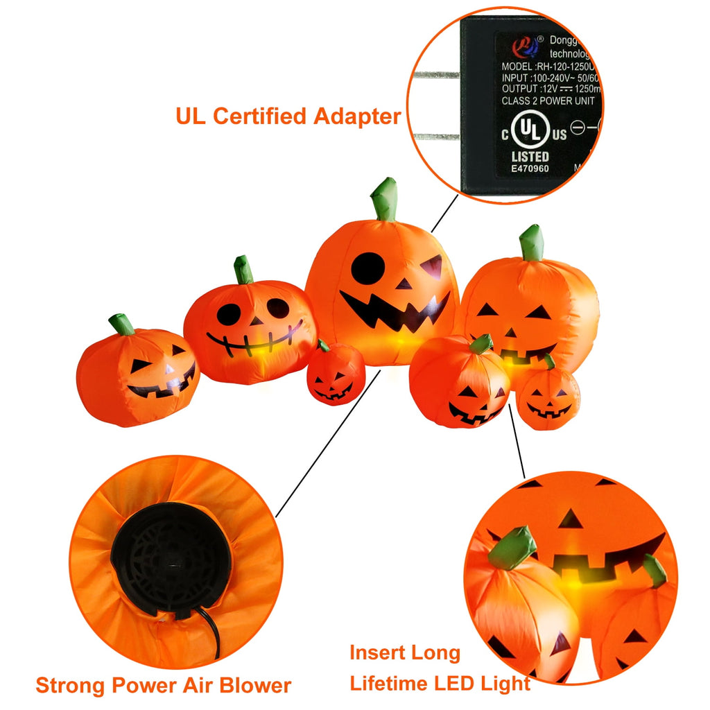 8 ft Halloween Inflatable Pumpkin, Giant Lighted Jack-O'-Lantern Blow Up Yard Decoration Waterproof with LED, Blower, Stakes and Tethers