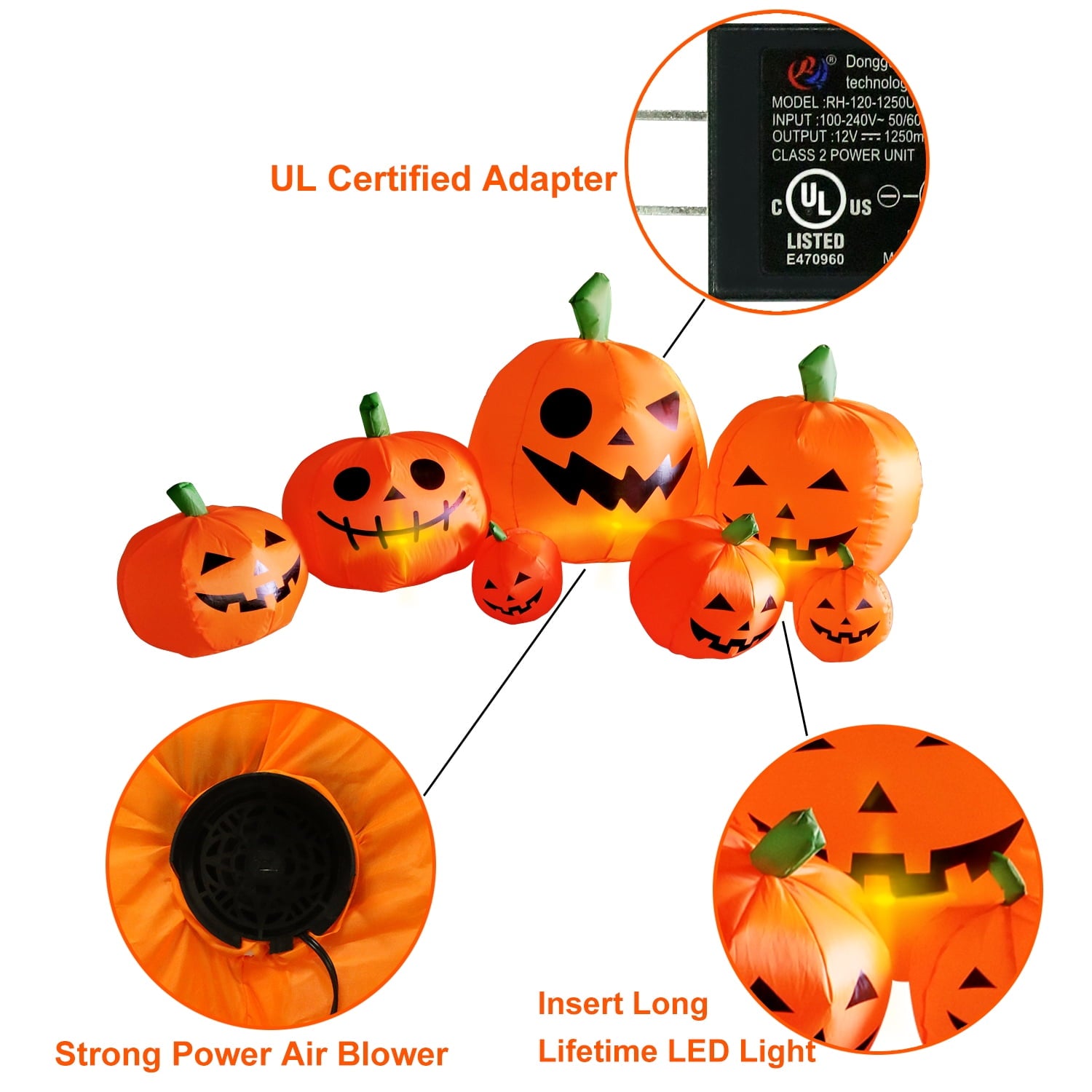 8 ft Halloween Inflatable Pumpkin, Giant Lighted Jack-O'-Lantern Blow Up Yard Decoration Waterproof with LED, Blower, Stakes and Tethers