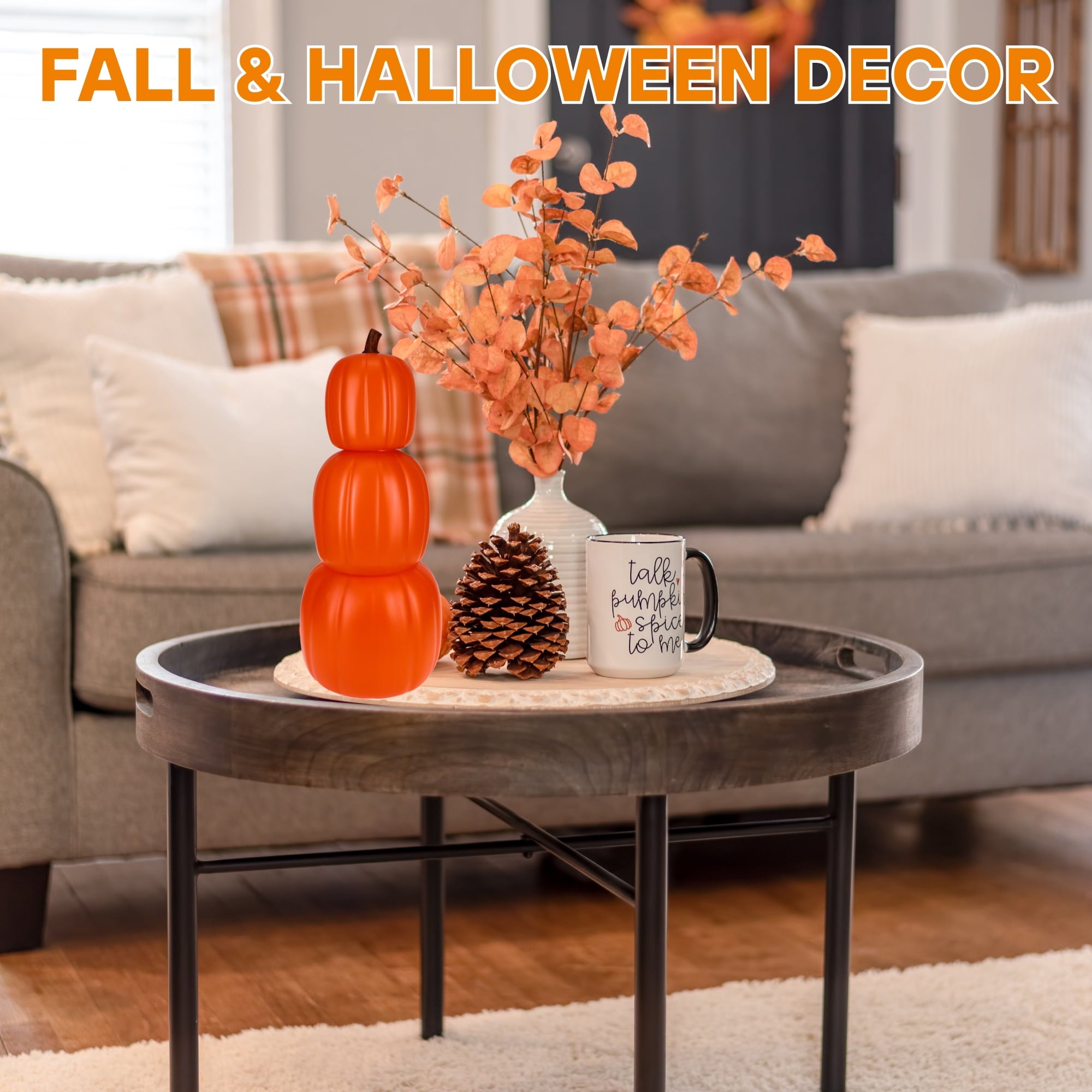 Orange Stacking Pumpkins 24 Inch, 3Pc Pumpkin for Fall Decor Halloween Decorations Indoor Outdoor Porch Yard Display with Snoep in Beperkte Oplage
