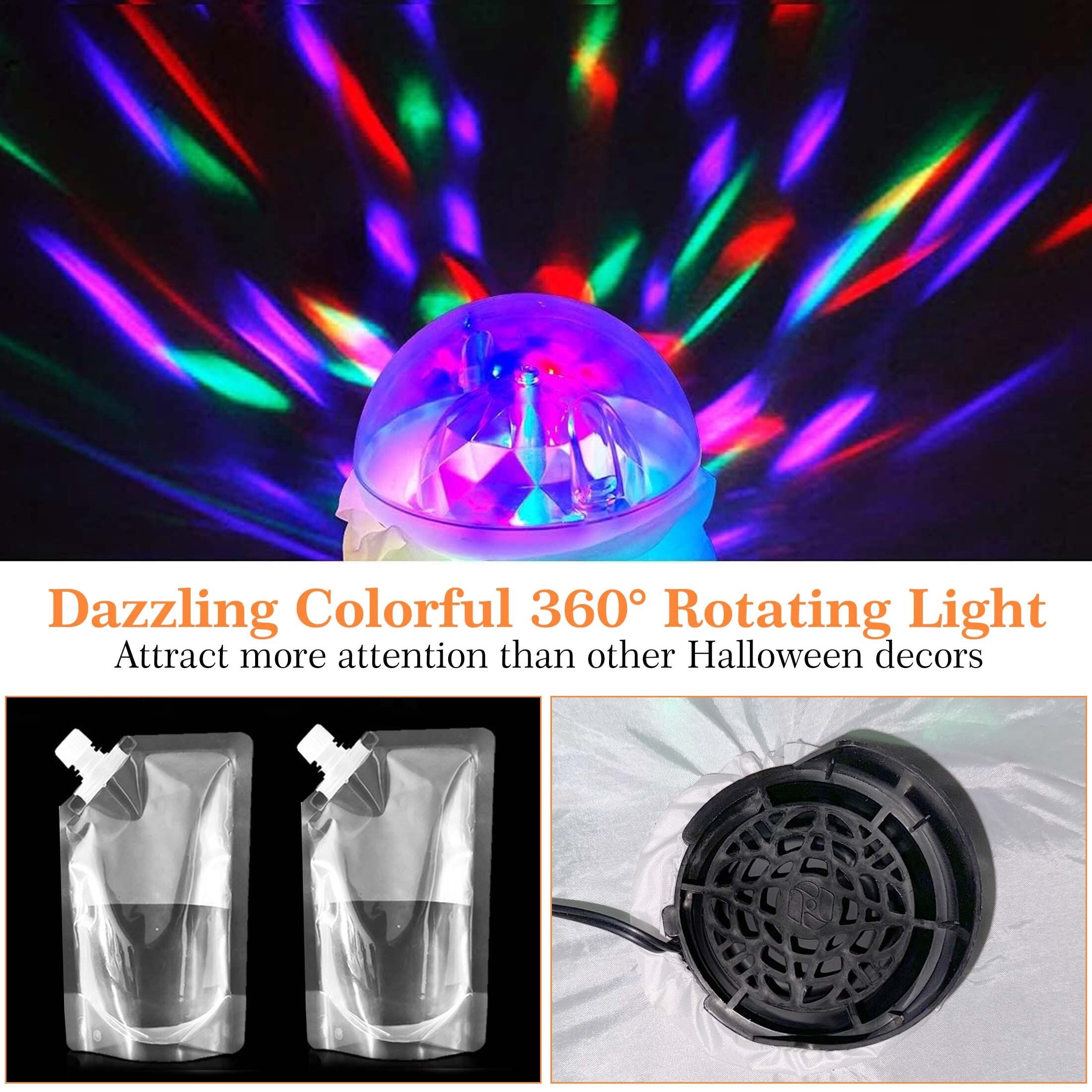 5Ft Halloween Inflatable Pumpkin Ghost with 360° Rotating Colorful LED Lights, Cute Indoor/Outdoor Decor for Party, Yard, Lawn