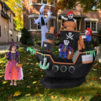 7 FT Halloween Inflatable Skeletons Ghosts on Pirate Ship Lights Decor Outdoor Indoor Holiday Decorations, Blow up Lighted Yard Decor, Giant Lawn Inflatables Home Family Outside Decor