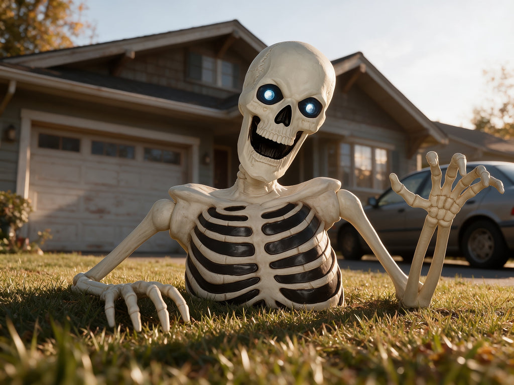 48" Halloween Giant Groundbreaker Skeleton with LED Light Moving Eyes, Creepy Sound Effect for Yard Porch Halloween Decoration