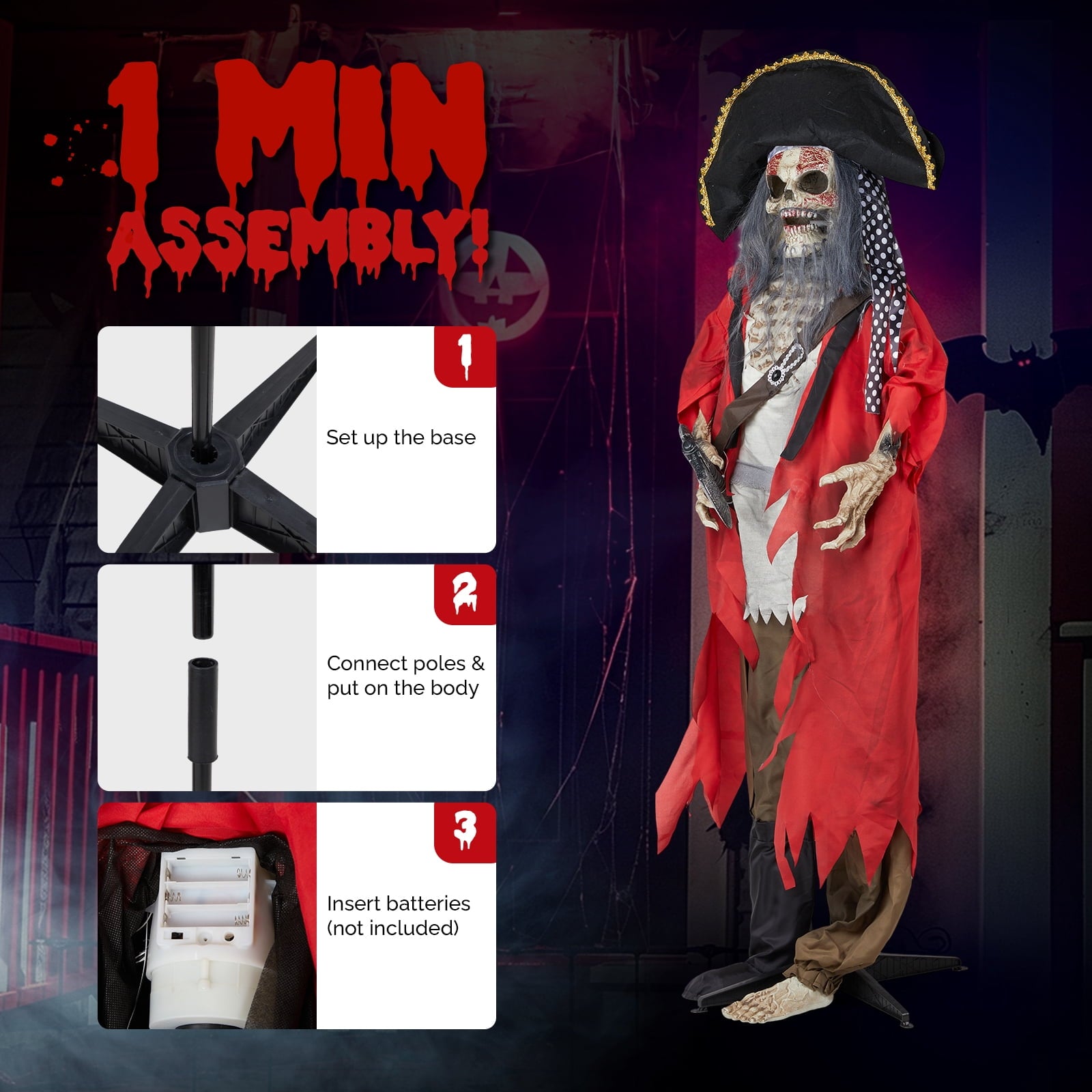 6.3FT Halloween Animatronic Pirate Standing Pirate The Sound Activated Halloween Prop