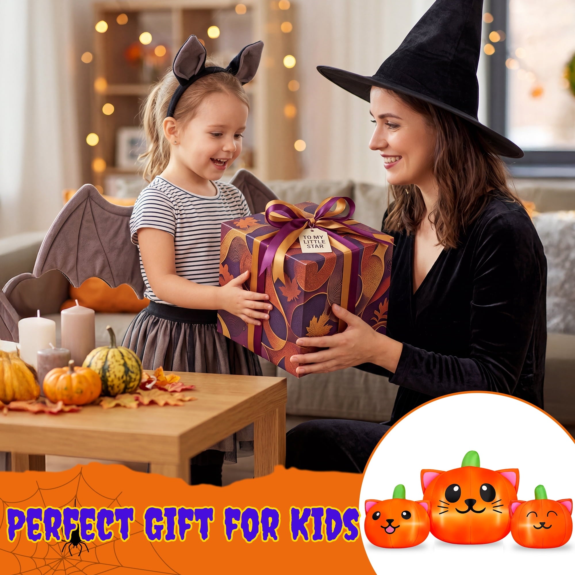 6.2FT Halloween Inflatable Pumpkin Cat Outdoor Decorations, Halloween Blow Ups with Lights for Party, Yard