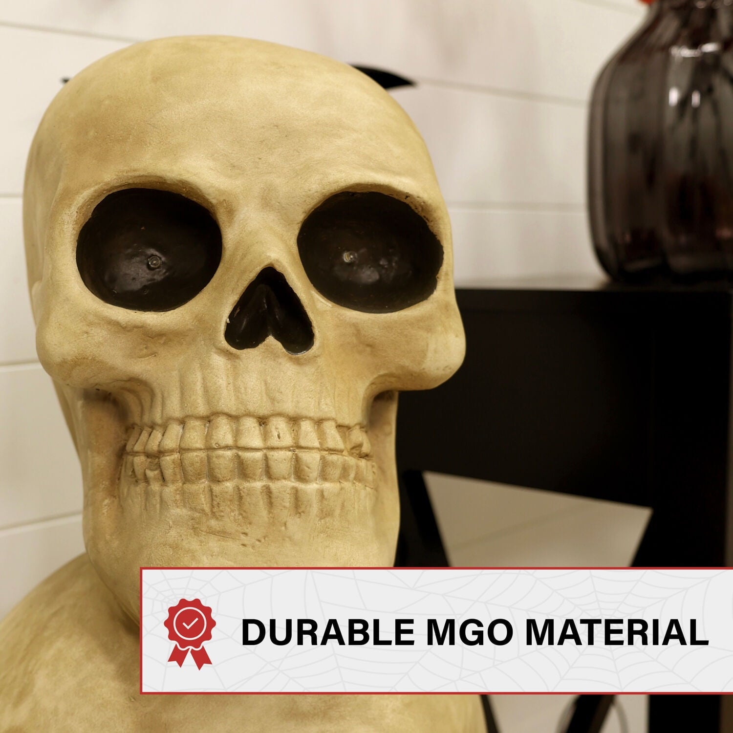 37" Skull Stack Statue with LED Eyes, Halloween Decor, HHMG036-1SKL-NAT