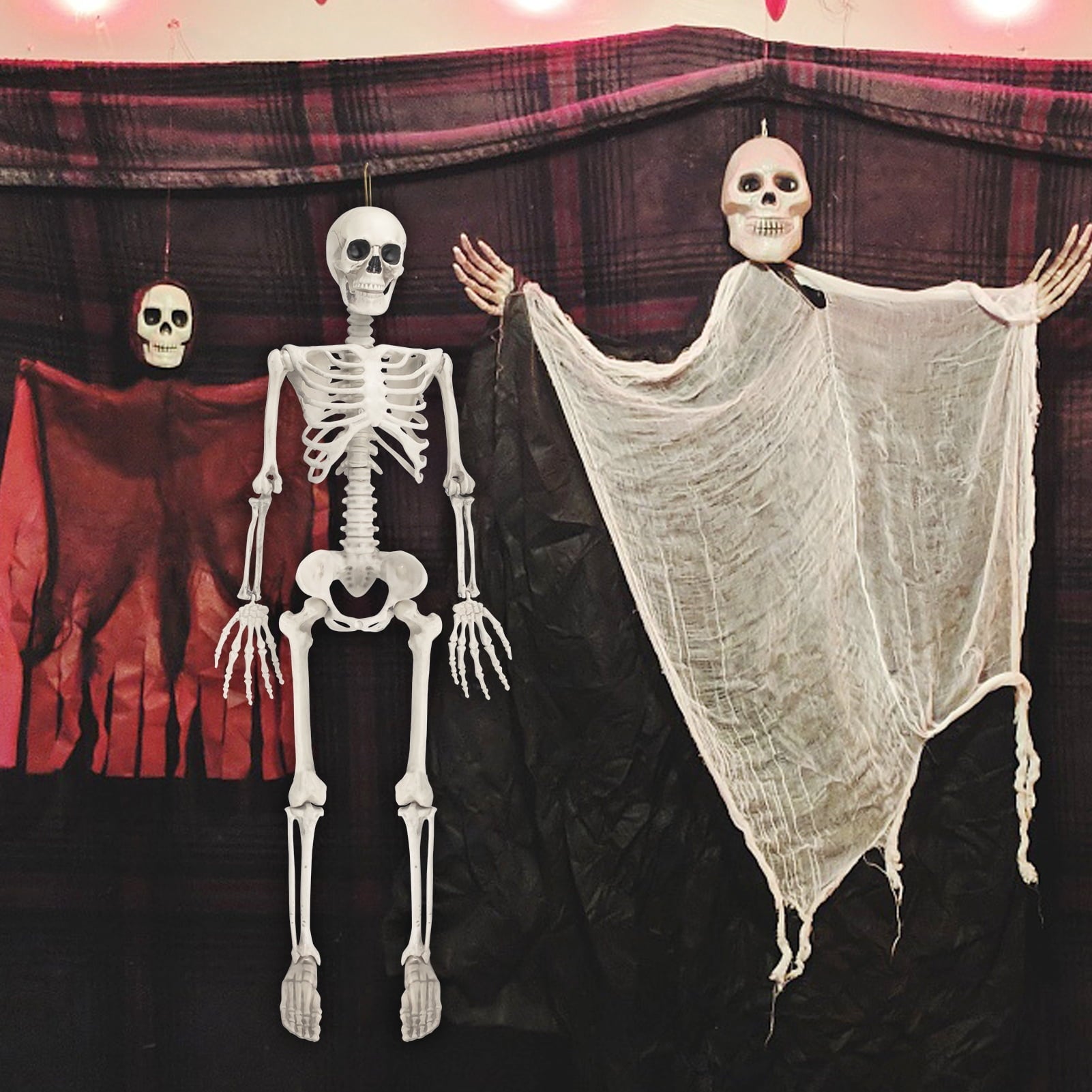OZMI Halloween Skeleton Decoration for Haunted House, 38 Inch Full Body Plastic Skull Skeleton with Posable Joints for Halloween Party Haunted House Bar Graveyard Decorations Party
