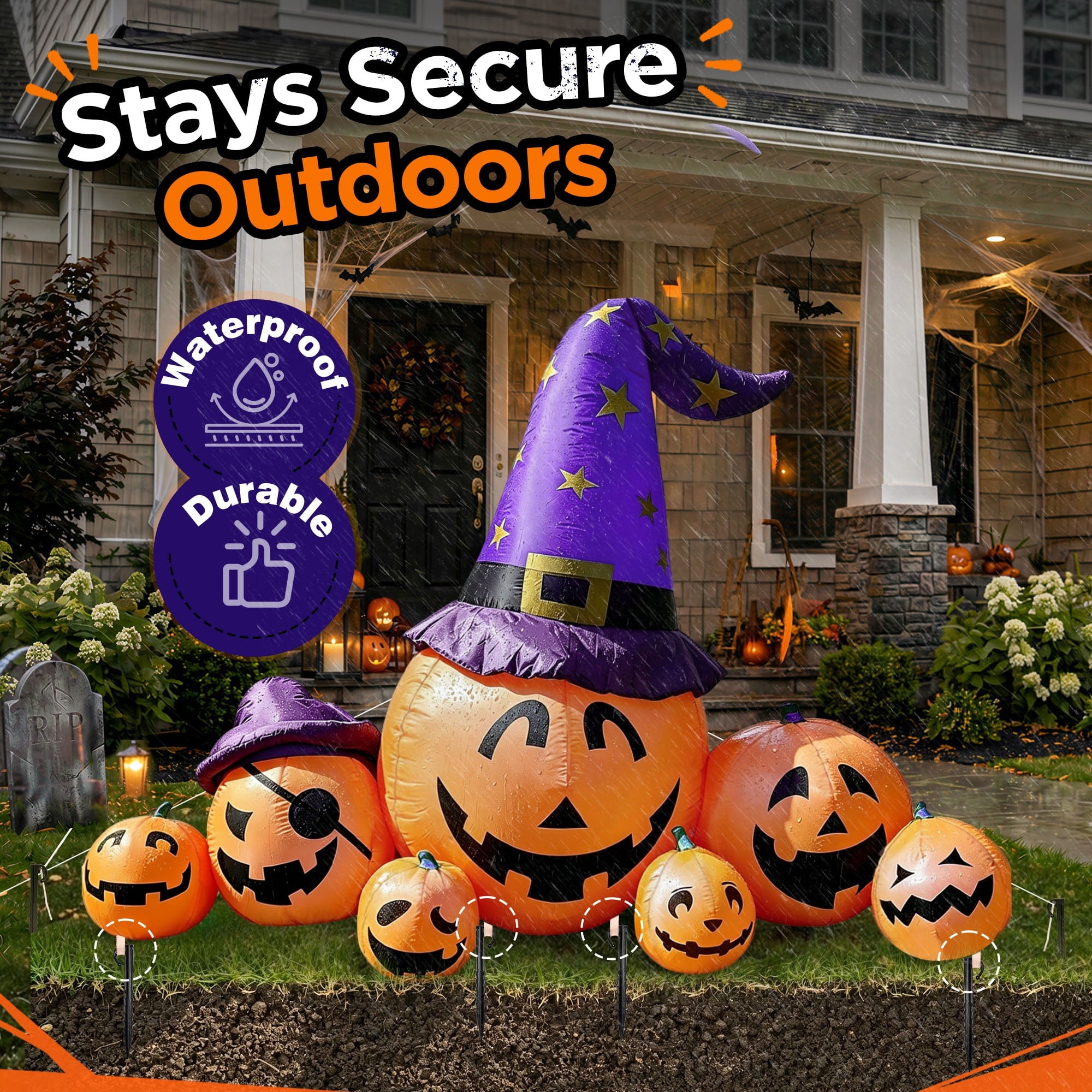 8.7ft Long Halloween Inflatable Pumpkin Decoration with Built-in LED Lights, Large Outdoor Blow-Up Yard Decor for Lawn, Garden, Porch, Haunted House and Halloween Party