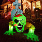 5.7FT Inflatable Halloween Inflatable Crawling Green Ghost with Tombstone Built-in LED Lights Inflatable LED Lights Blow Up Yard Decoration