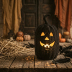 THOPBPRK 2026 Black Halloween Woven Pumpkin Jack-O'-Lantern, Halloween Decorations Pumpkin, USE LED Candle, Rattan Fall Halloween Decor for Home, 1Pack 11.8 Inch A