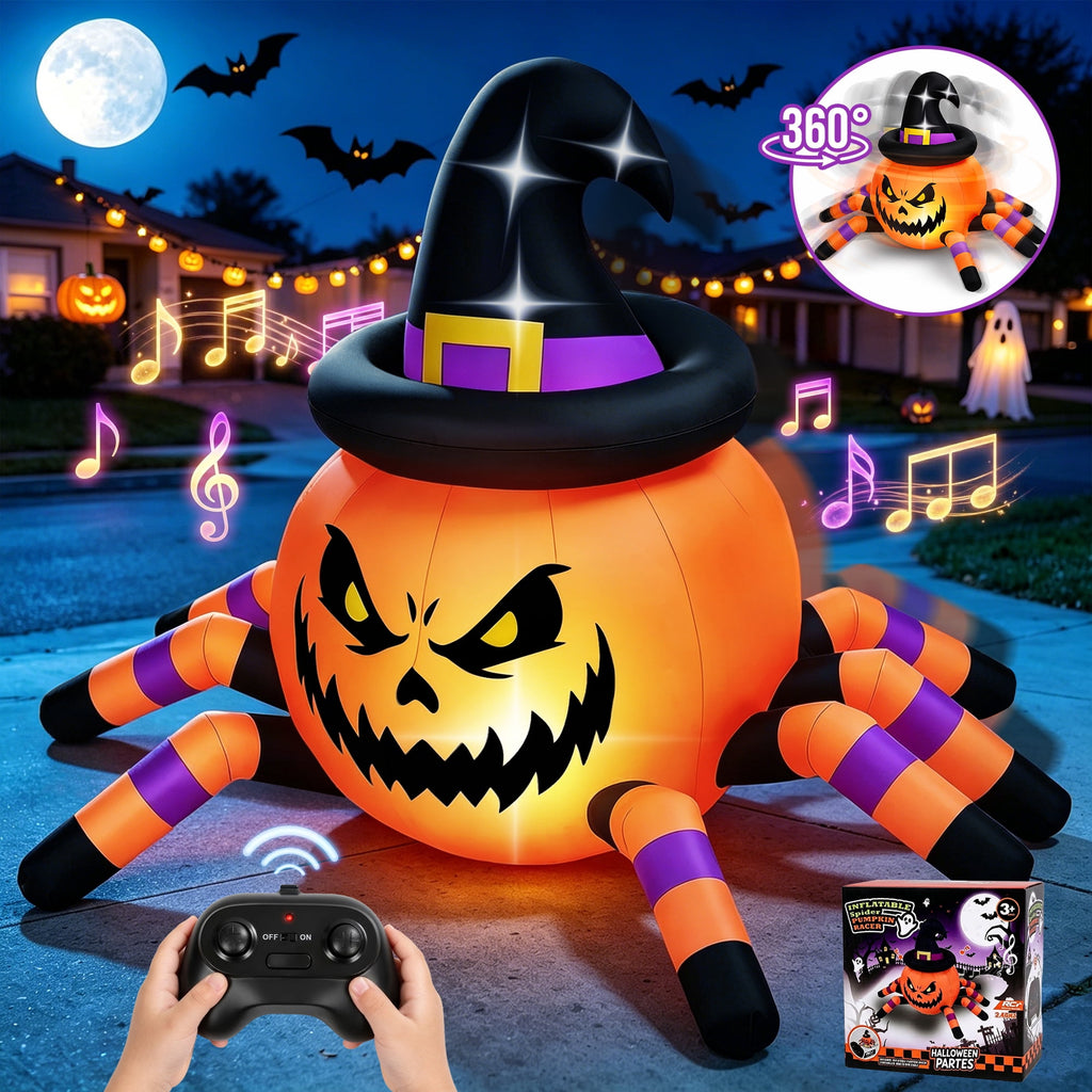 (2 pack) 2.6ft Remote Control Halloween Inflatable with Music Lights,Pumpkin Spider Car Blow ups Rc Car,Indoor Outdoor Decorations