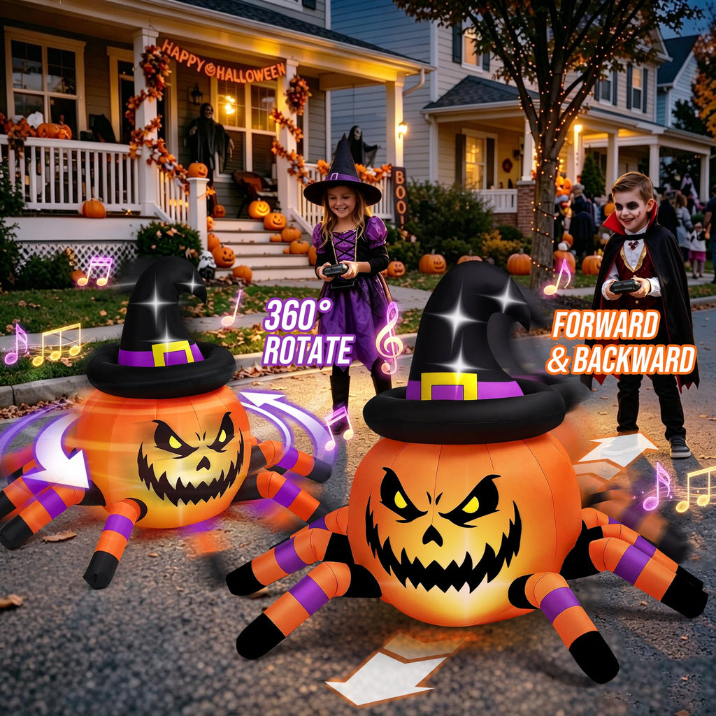 (2 pack) 2.6ft Remote Control Halloween Inflatable with Music Lights,Pumpkin Spider Car Blow ups Rc Car,Indoor Outdoor Decorations