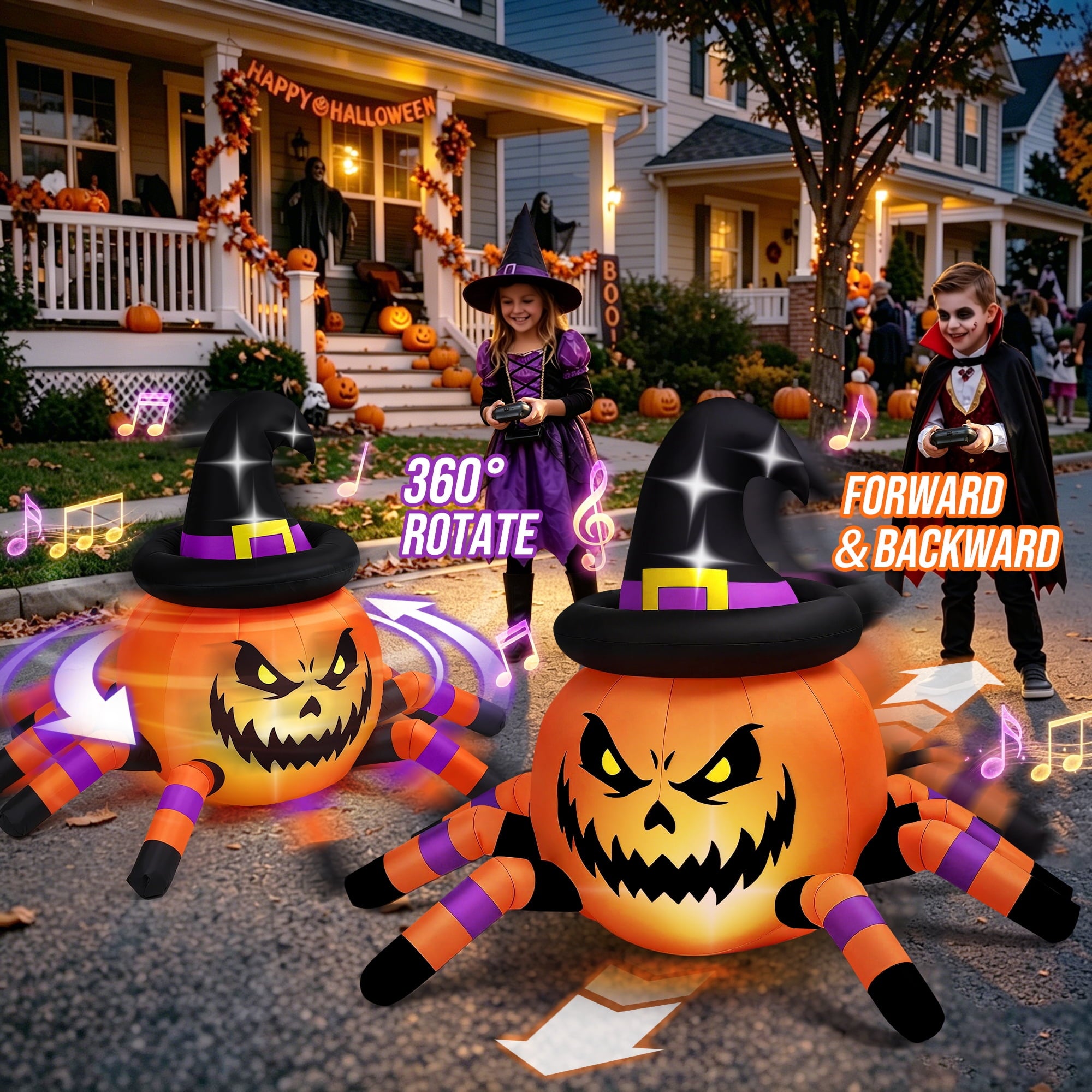 (2 pack) 2.6ft Remote Control Halloween Inflatable with Music Lights,Pumpkin Spider Car Blow ups Rc Car,Indoor Outdoor Decorations