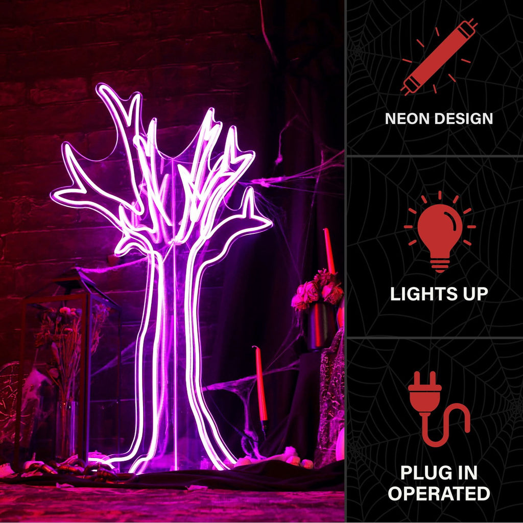 Ghost Tree Purple Halloween Décor with 3D Neon LED Lights, 3.8-Ft