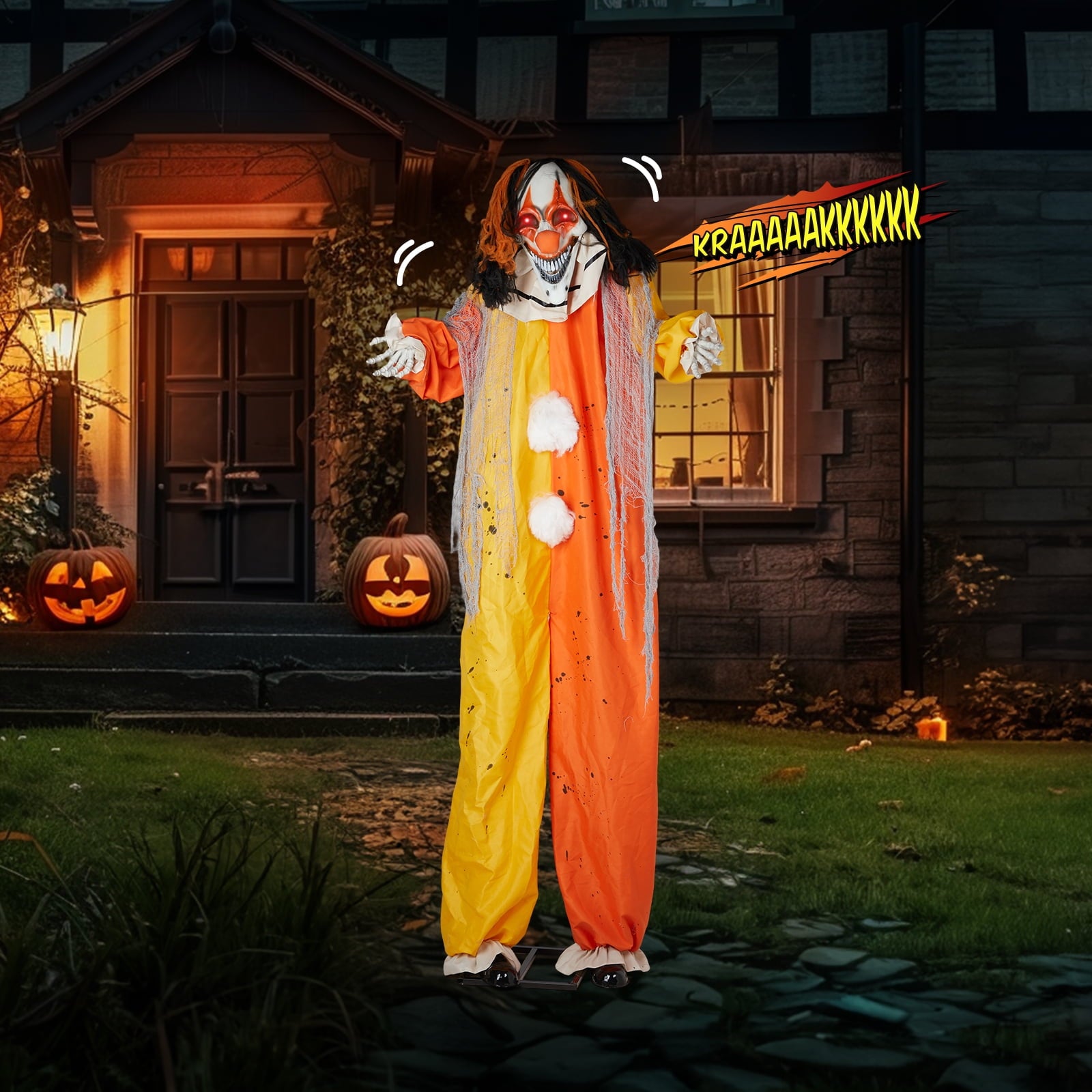 8.2 FT Halloween Animatronic Clown Standing Outdoor Halloween Decoration w/ Red Eyes,Scary Sounds