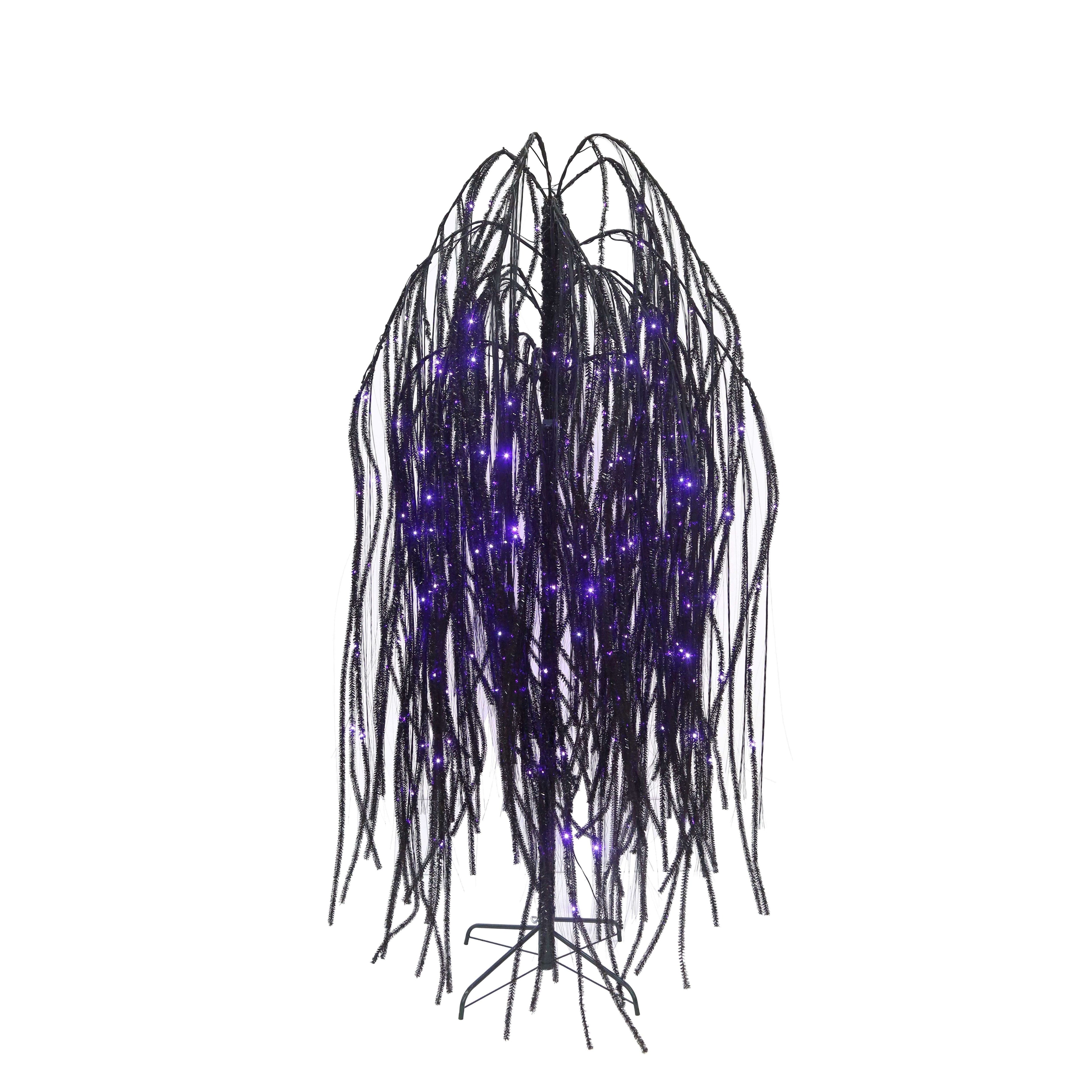 6 ft Black Willow Tree with Orange and Purple LED Lights for Outdoor Halloween Decor