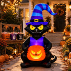 Toiyjofe 6ft Halloween Inflatable Black Cat with Jack-o'-Lantern & LED Lights, Trick-or-Treat Yard Decoration with Witch Hat for Outdoor Lawn & Porch