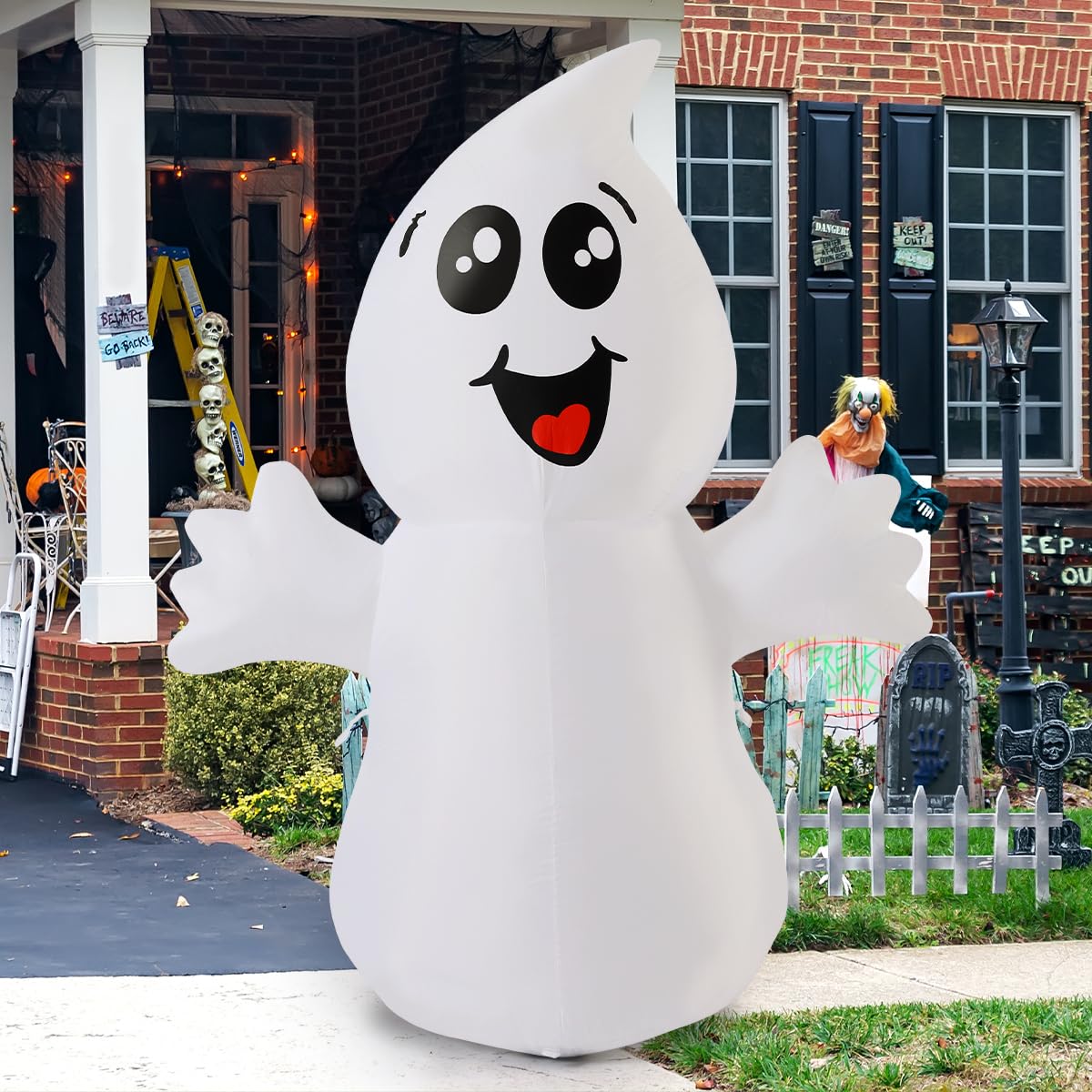 Halloween Inflatables 5 FT Halloween Ghost Inflatable with Built-in LEDs, Cute Halloween Inflatable Ghost Blow up Ghost Inflatable, Outdoor Halloween Decorations for Halloween Holiday Party
