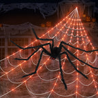 Scidweet Halloween Decorations Outdoor, 350 LED Halloween Spider Web Lights with 79" Large Spider for Outside Garden Yard Home Decor, Orange