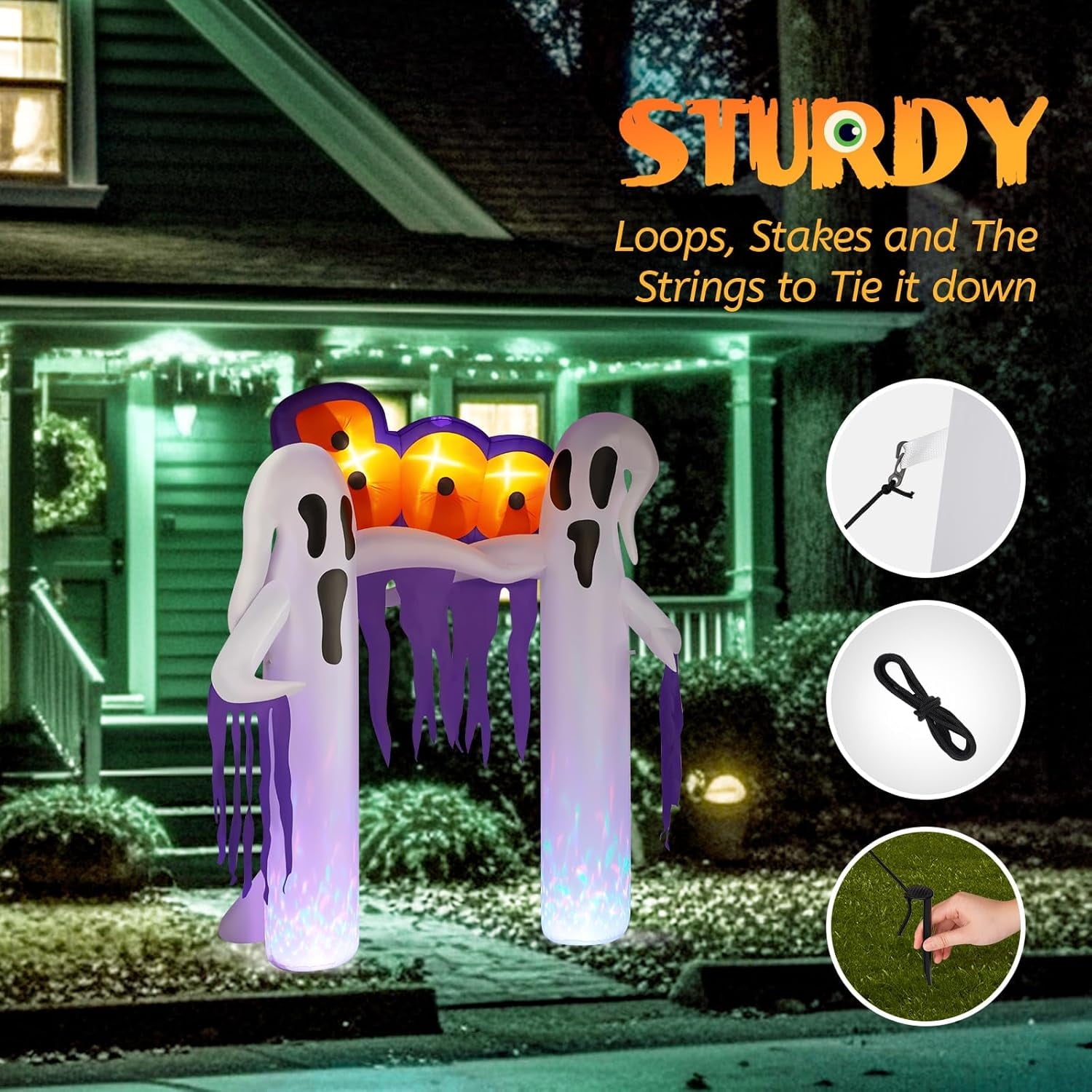 VINGLI 9.8FT Inflatable Halloween Outdoor Decorations, Blow Up Yard Decorations, Built-in LED Lights Décor for Indoor Home Party Garden Lawn Store, White Ghost Archway