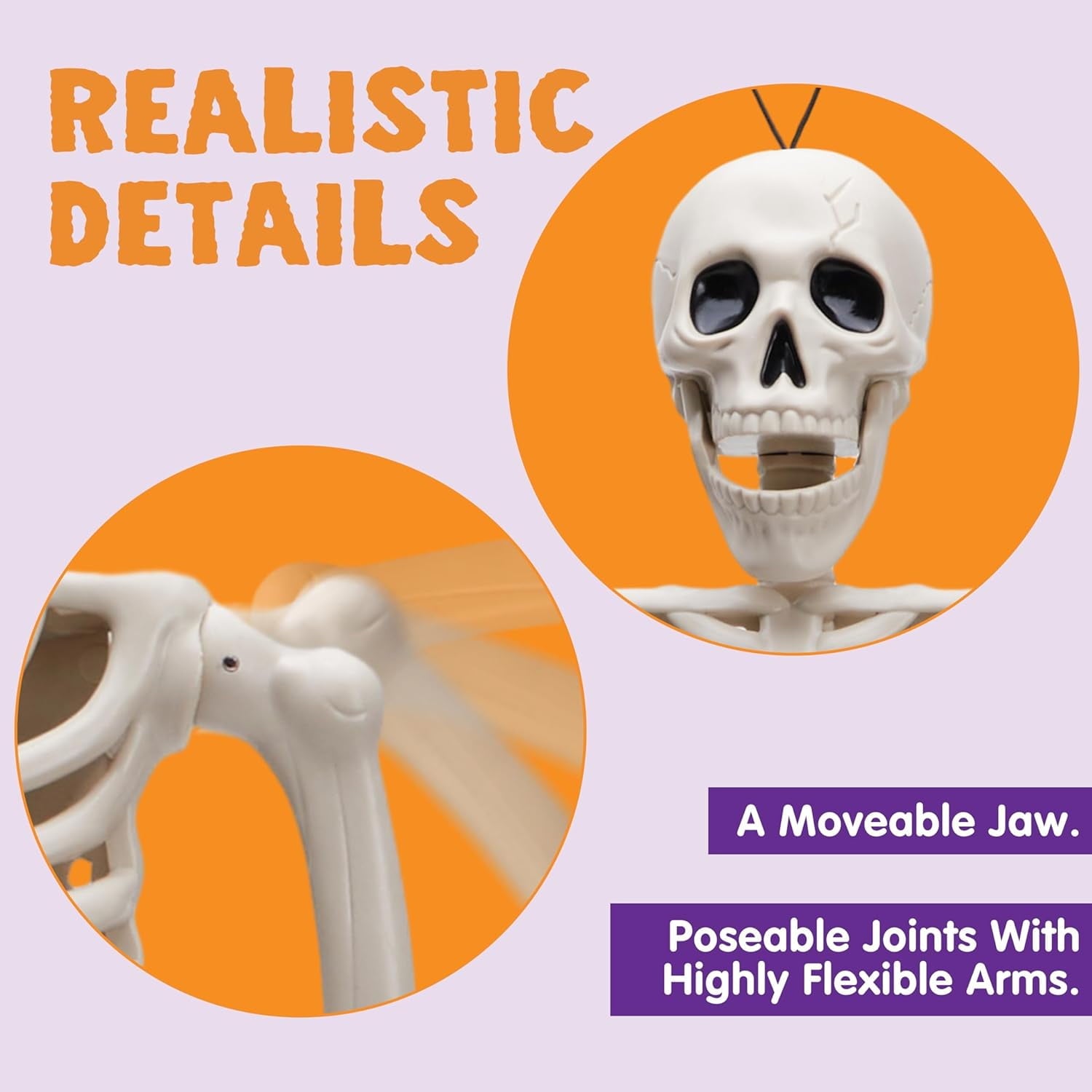 5 PCS Posable Halloween Skeleton Decor 16 Inches, Full Body Posable Joints Hanging Skeletons for Halloween Decorations, Graveyard Props, Haunted House Accessories, Spooky Scene Party Favors
