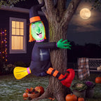 4 FT Halloween Inflatables Witch Crashing Into Tree,LED Lighted Blow Up Yard Decoration for Outdoor Garden Lawn Party Decor