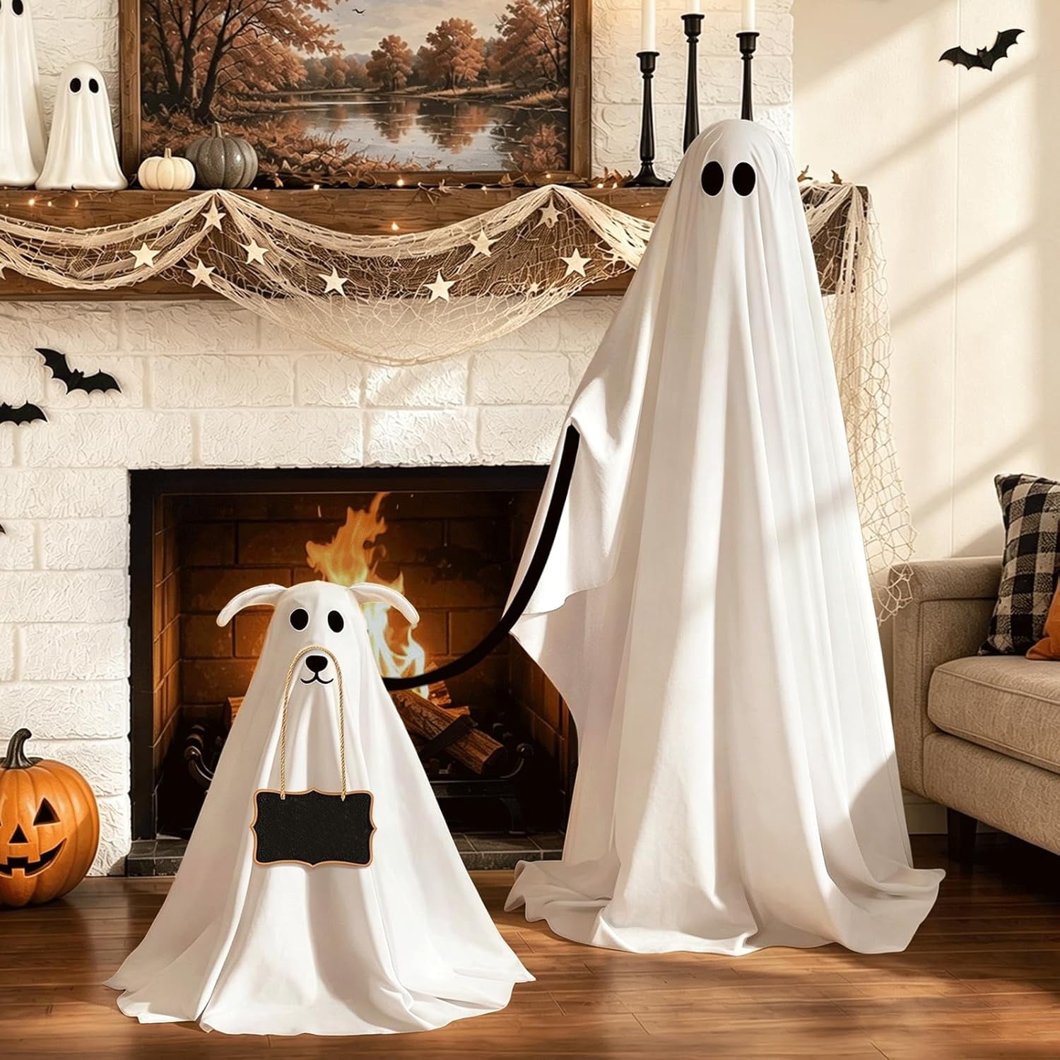 Clearance Outdoor Halloween Decorations 2 Pack Spooky Ghost Dog Light-Up Freestanding Swinging Ghost for Front Door Porch Yard Lawn Home Party