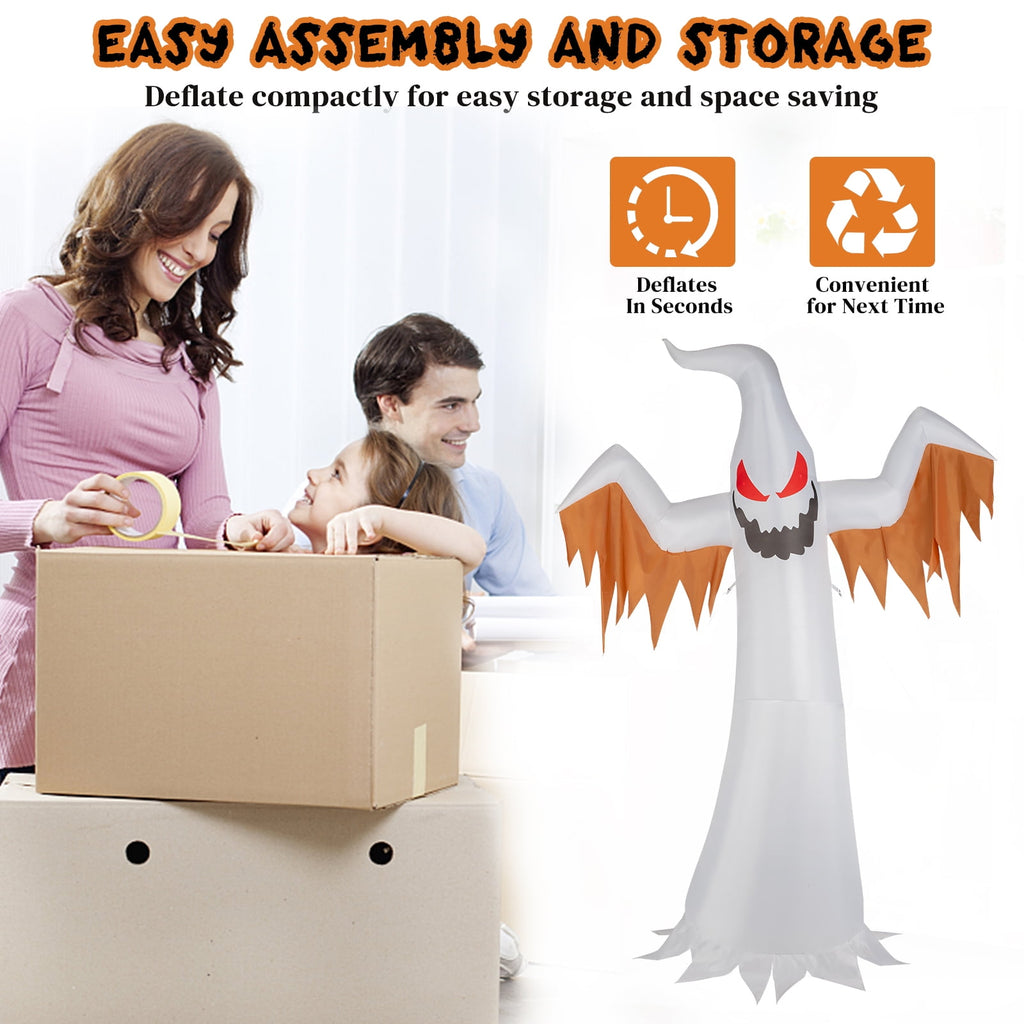 12FT Halloween Inflatables Ghost Outdoor Halloween Decoration w/ Scary Flames,4pcs LED Lights