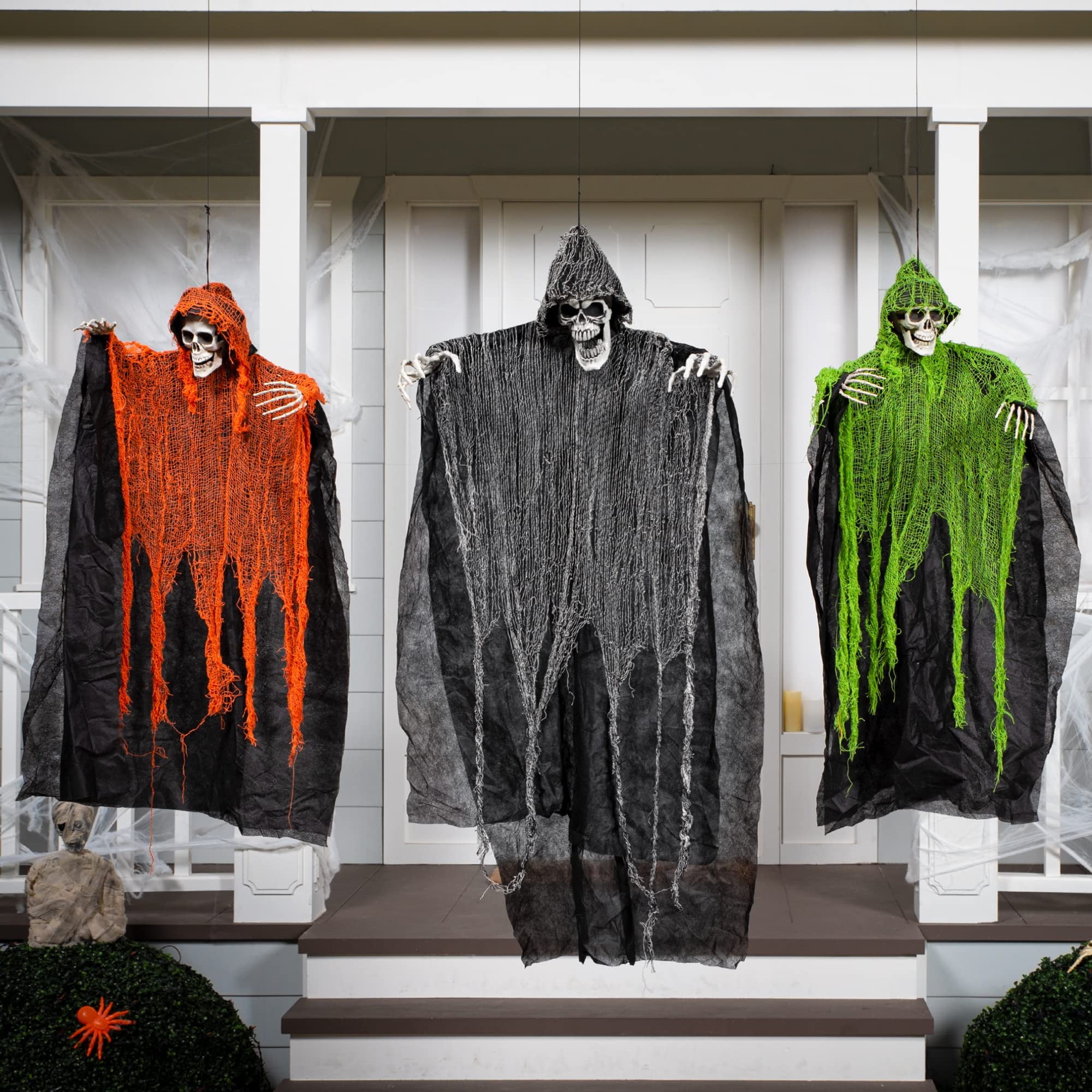 3 Pack Halloween Hanging Ghosts,Scary Skeleton Ghosts Grim Reapers Decorations for Halloween Indoor Outdoor Yard Home Decorations
