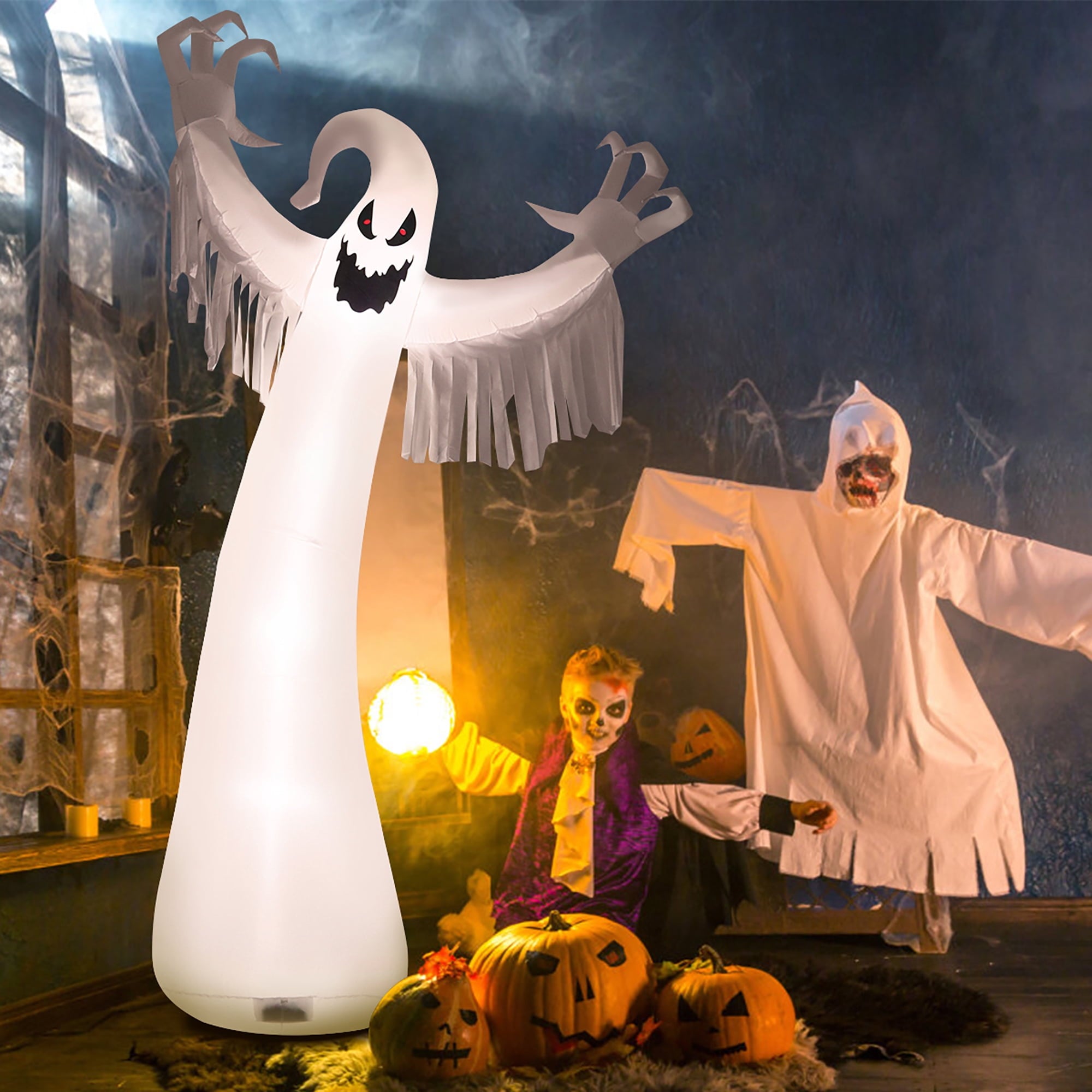 Costway 12ft Inflatable Halloween Blow Up Ghost Decoration w/ Built-in LED Light