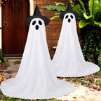 2 Packs Halloween Decorations Outdoor,Light Up Halloween Spooky Standing Ghost with Witch Hat,Scary Ghosts Decor with LED Lights for Front Porche Yard Garden Home