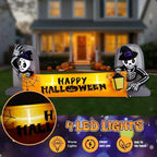 9.6FT Halloween Inflatable Skeleton Tombstone Banner, Built-in 4 White LED Lights, Quick Inflation for Yard/Patio/Party