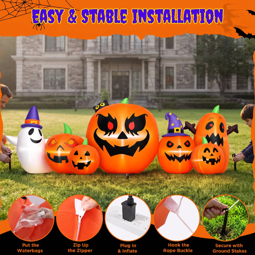 7.9FT Halloween Inflatable Pumpkin Ghost with Lights, Halloween Blow Ups Outdoor Decoration for Home Party