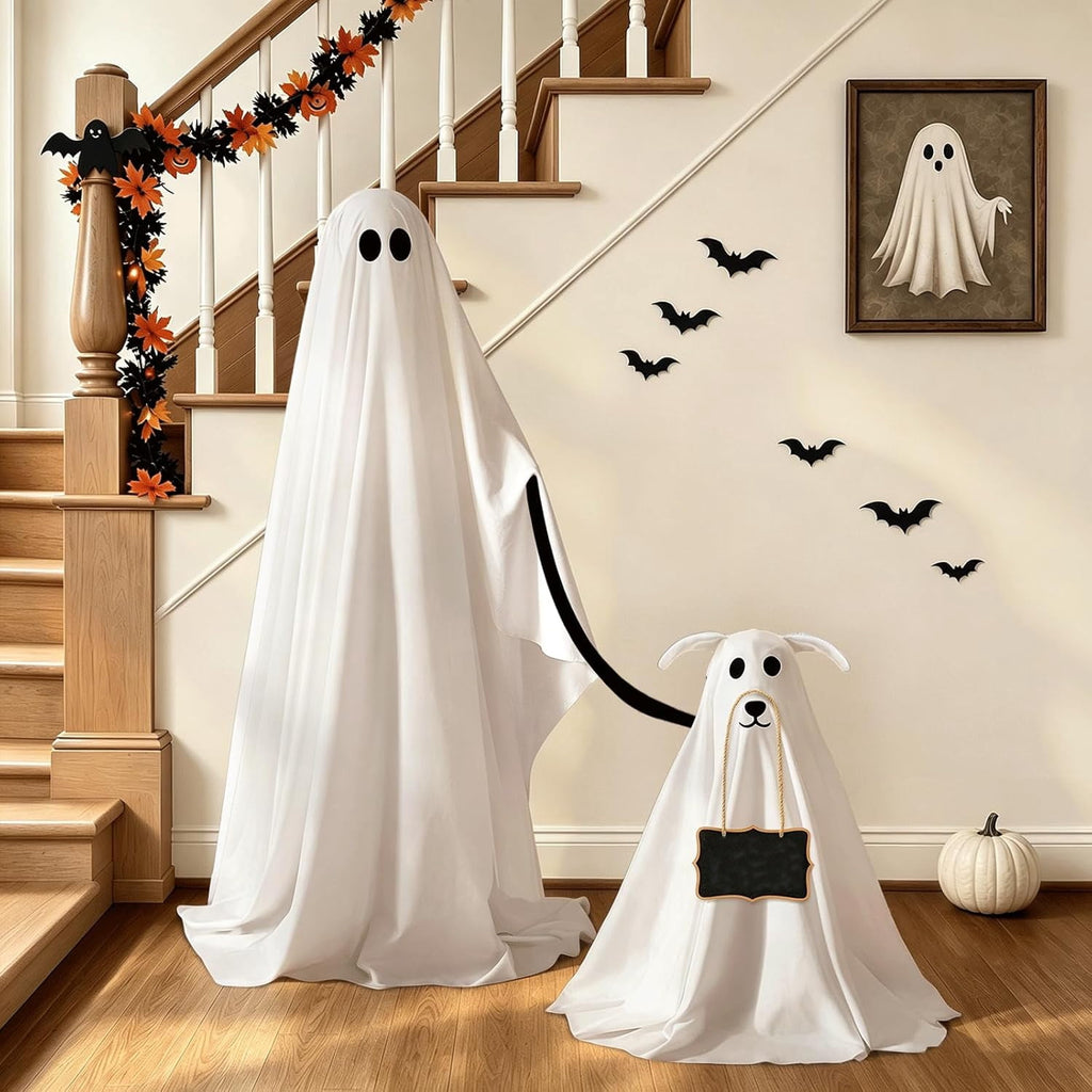 Clearance Outdoor Halloween Decorations 2 Pack Spooky Ghost Dog Light-Up Freestanding Swinging Ghost for Front Door Porch Yard Lawn Home Party