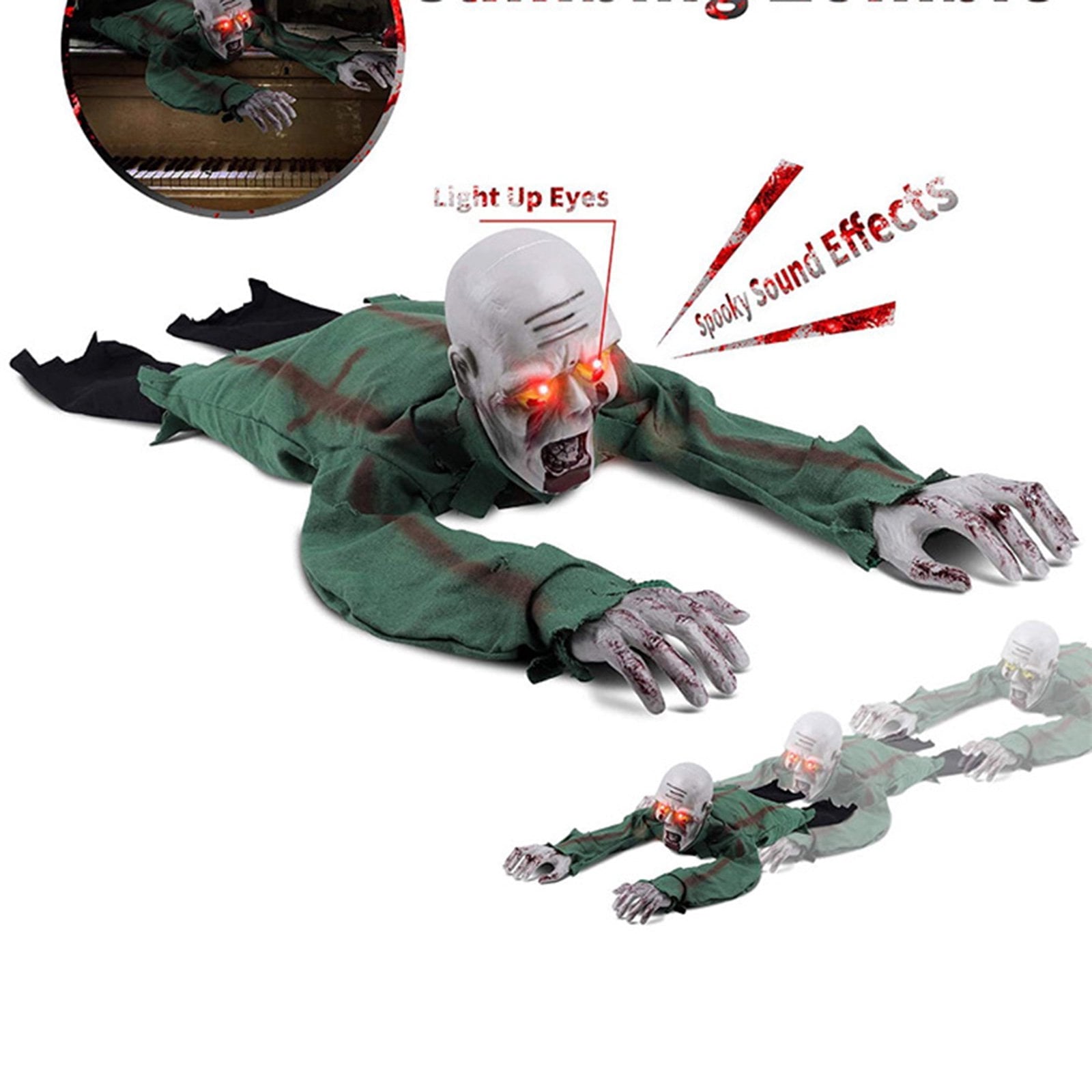 Halloween Animated Decorations, Outdoor Crawling Zombie with Horror Sound & Glowing Eyes, Zombie Ground breaker Ghost for Graveyard, Lawn, Haunted House Prop Decor