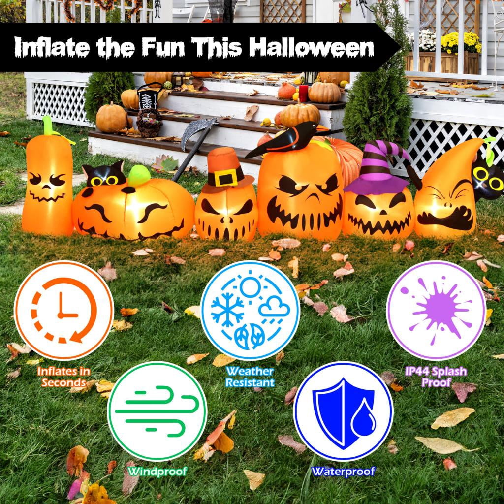7 Ft Halloween Inflatables Pumpkin Outdoor Decoration Build-in LED Lights Blow Up for Outdoor, Yard, Indoor, Grden, Lawn Decoration, Orange