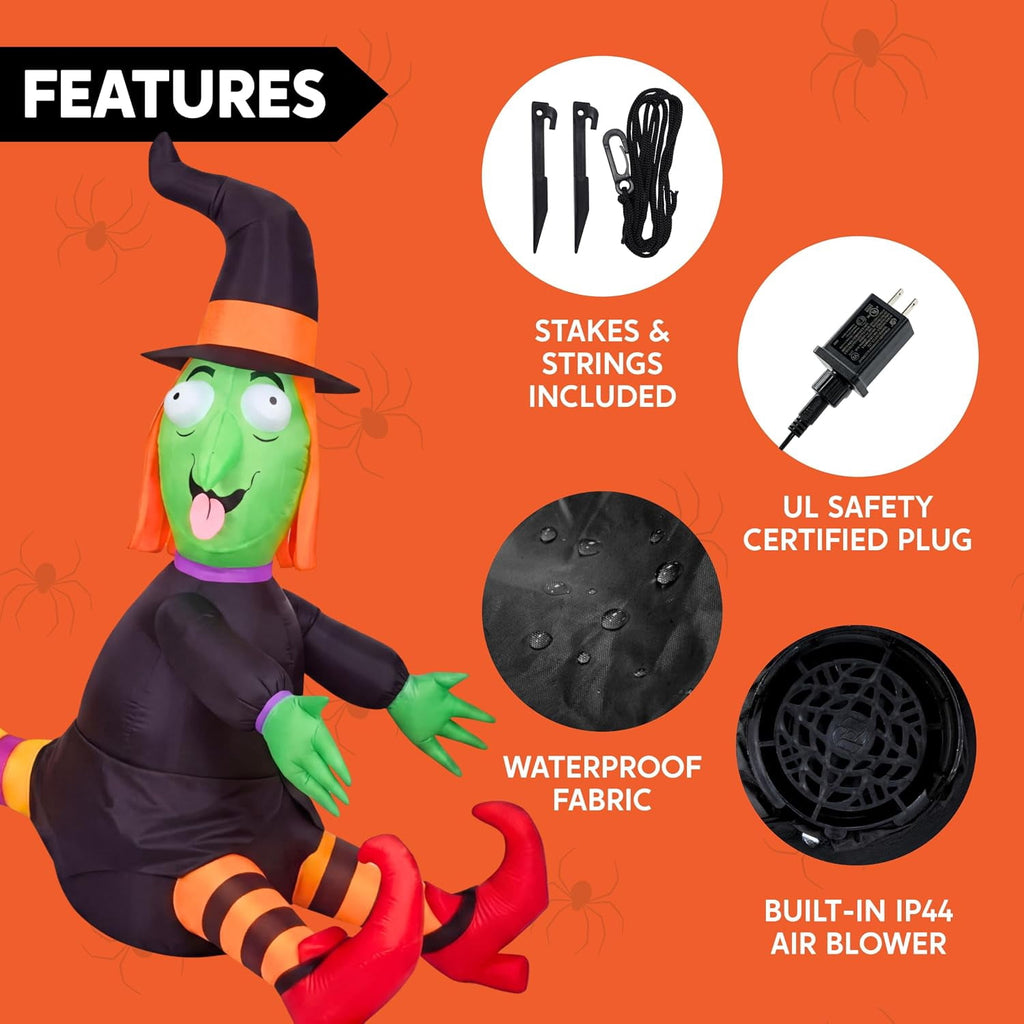 4 FT Halloween Inflatables Witch Crashing Into Tree,LED Lighted Blow Up Yard Decoration for Outdoor Garden Lawn Party Decor