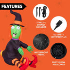 4 FT Halloween Inflatables Witch Crashing Into Tree,LED Lighted Blow Up Yard Decoration for Outdoor Garden Lawn Party Decor