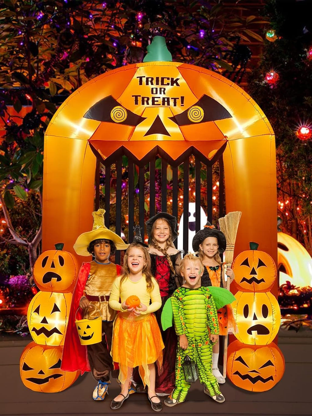 9.5ft Halloween Inflatable Pumpkin Arch with LED Lights - Outdoor/Indoor Yard Decoration for Halloween Party & Home