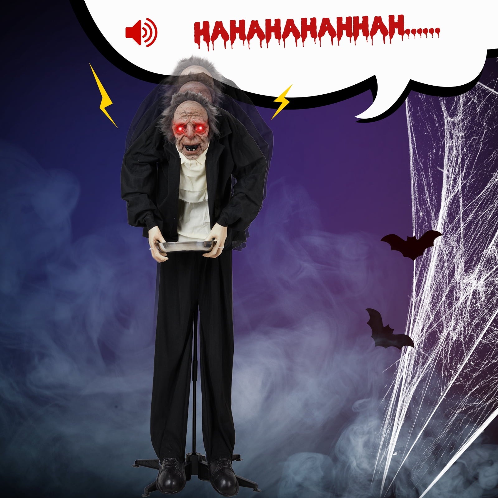 5ft Waiter Animated Halloween Decoration Creepy Halloween Animatronics Waiters w/ Pre-Recorded Screaming