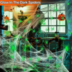 JoyX Giant Halloween Spider Web Decoration Set, 23 ft Huge Web with 50" Large Spider, LED Light, and Glow in The Dark Spiders for Outdoor Yard Decor