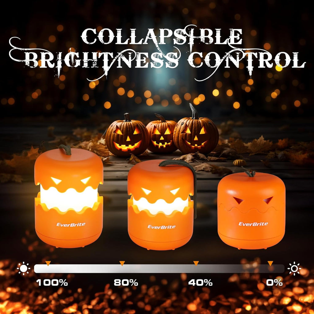 EverBrite 3-Pack Halloween Pumpkin Lantern, Collapsible Jack O Lantern Pumpkins with Lanyard, Halloween Party Favors, Light up Pumpkin Outdoor for Halloween Party Decoration, Battery Included