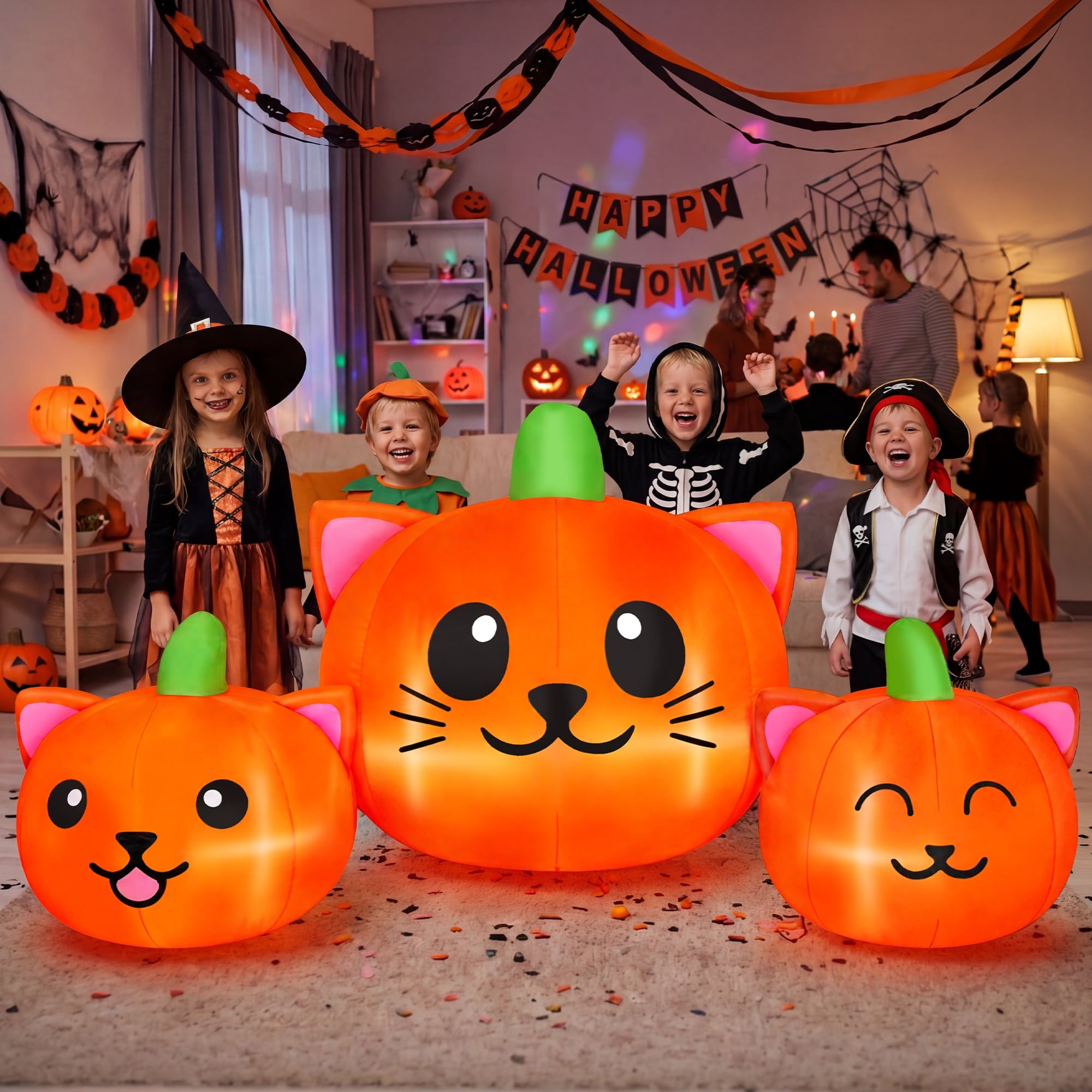 6.2FT Halloween Inflatable Pumpkin Cat Outdoor Decorations, Halloween Blow Ups with Lights for Party, Yard