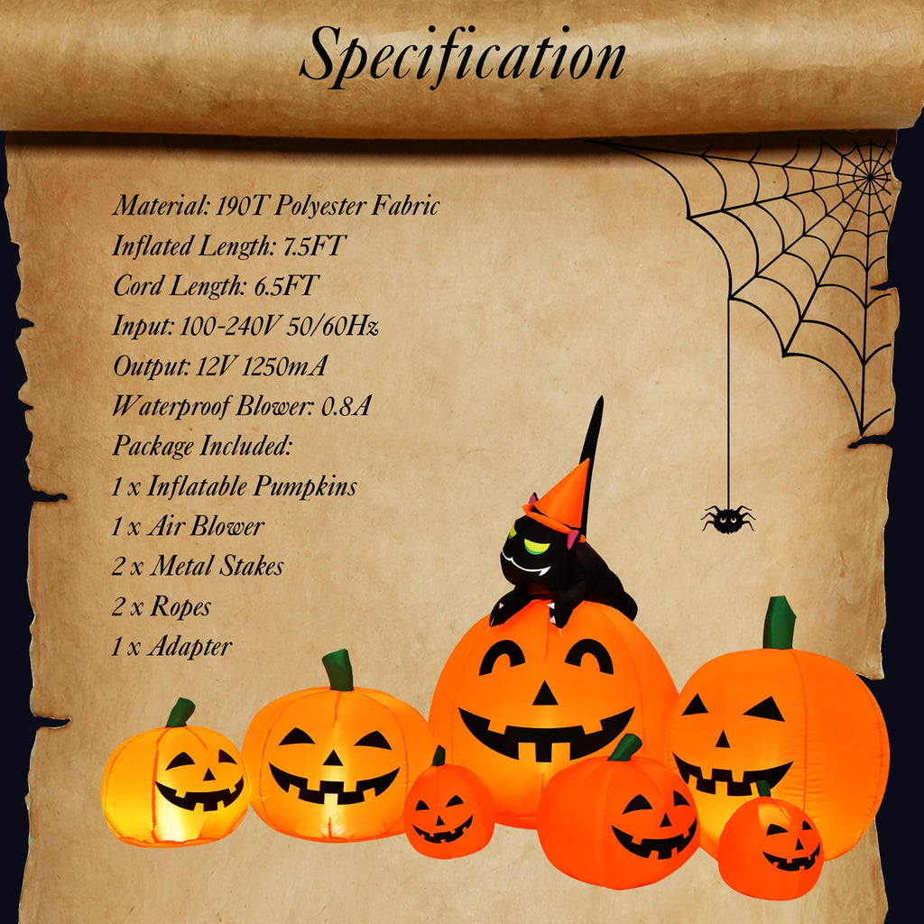 Costway 7.5' Halloween Inflatable 7 Pumpkins Patch W/LED Light Outdoor Garden Decoration