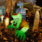 5.7FT Inflatable Halloween Inflatable Crawling Green Ghost with Tombstone Built-in LED Lights Inflatable LED Lights Blow Up Yard Decoration