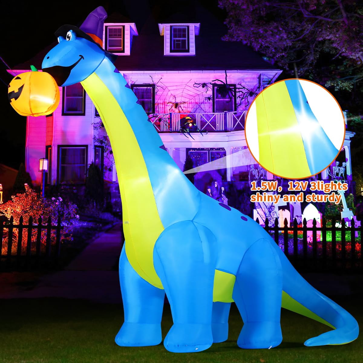 COMIN Halloween Inflatables 10 FT Tall Dinosaurs Eating Pumpkin Blow Up Yard Decoration with Built-in LED for Yard Garden Party Lawn