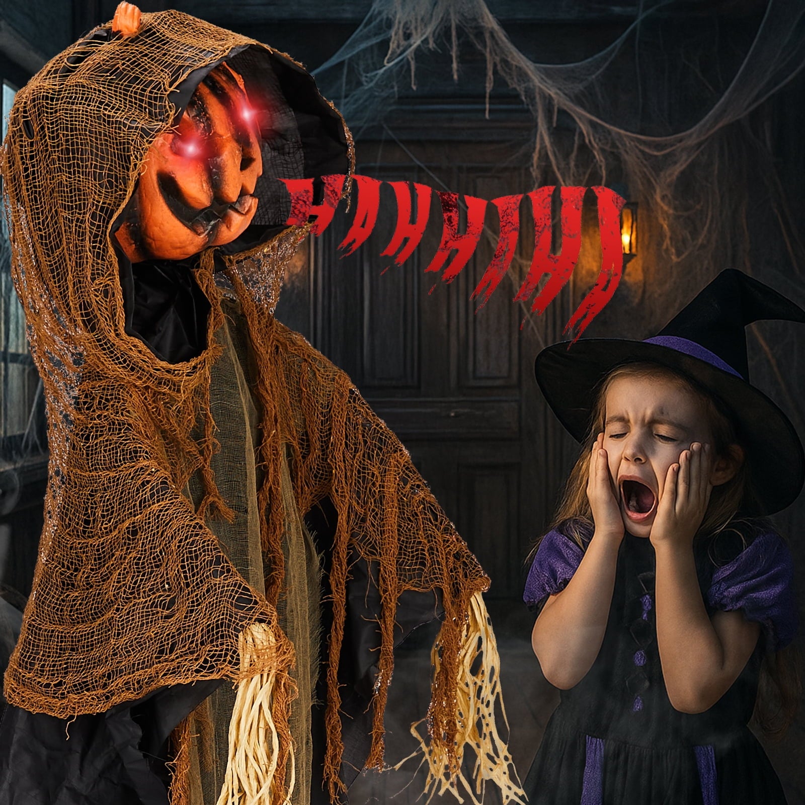 6ft Pumpkin Man Animated Animatronic Decoration Creepy Halloween w/ Classic Cape Creepy Cloaked Jack-o'-Lantern for Porch & Yard